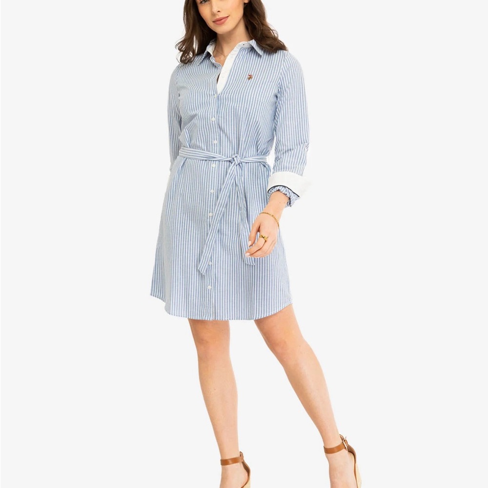 U.S. Polo Assn. Light Blue Striped Long Sleeve Dress